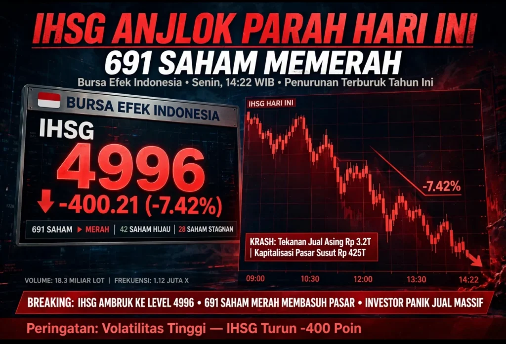 Ilustrasi IHSG Anjlok Parah Hari Ini, 691 Saham Memerah